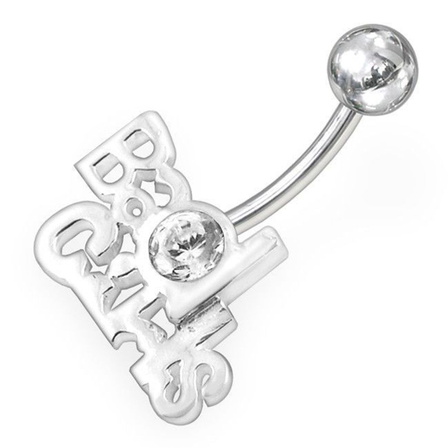 Kolczyk do pępka srebrny 925 napis 'Bad Girls' PBN0766 BIAŁY. Srebrny kolczyk do pępka..jpg